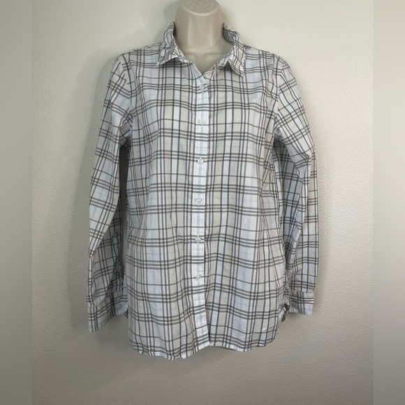 Garnet Hill Tops - Garnet Hill button down plaid women’s shirt size 8. 100% Organic Pima